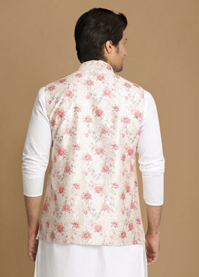 Beige Jacket With Pink Floral Motifs image number 3